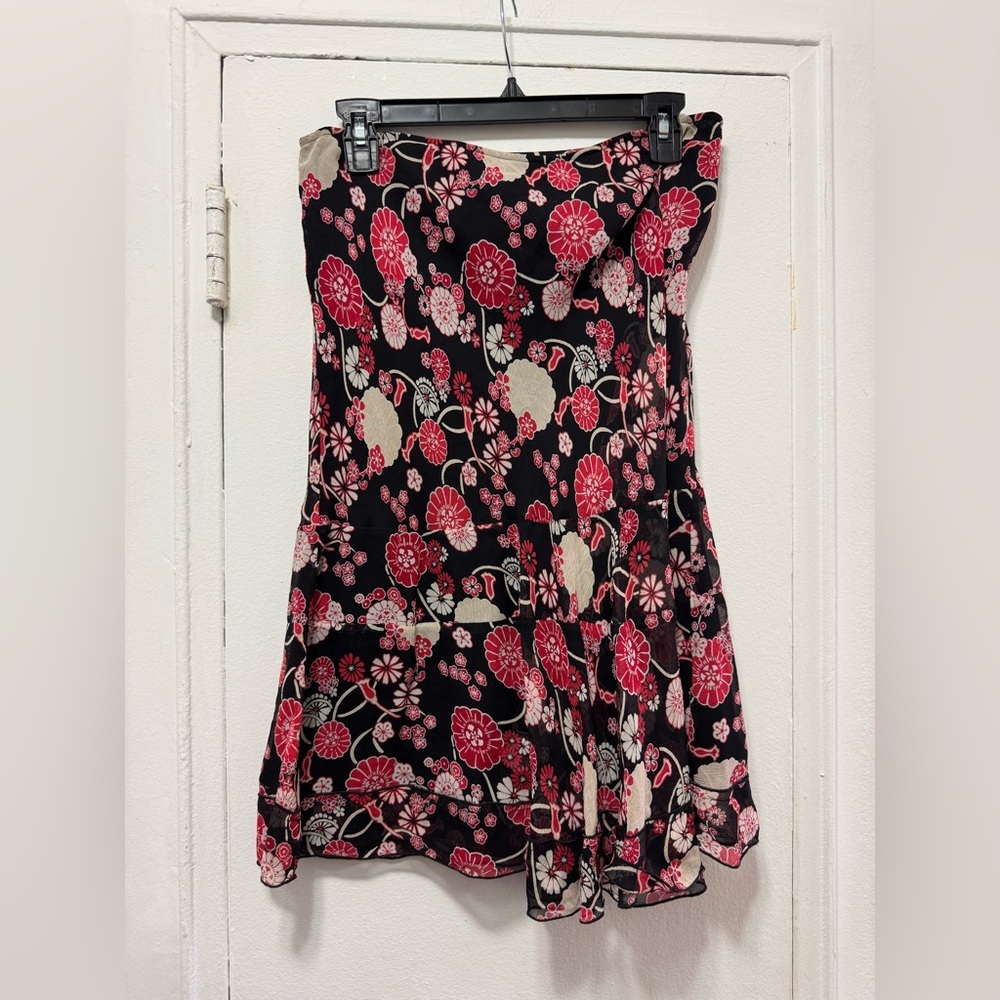 Y2K Floral Black and Pink Skirt by INC 100% silk